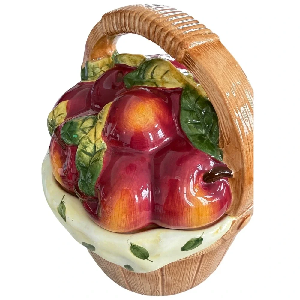 Vintage Cooks Club Apple Basket Ceramic Cookie Jar hand painted  Harvest Decor